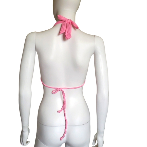 Romantic Casual Holiday Solid Color Textured Fabric Decorated Bikini Top Only S - Picture 2 of 10